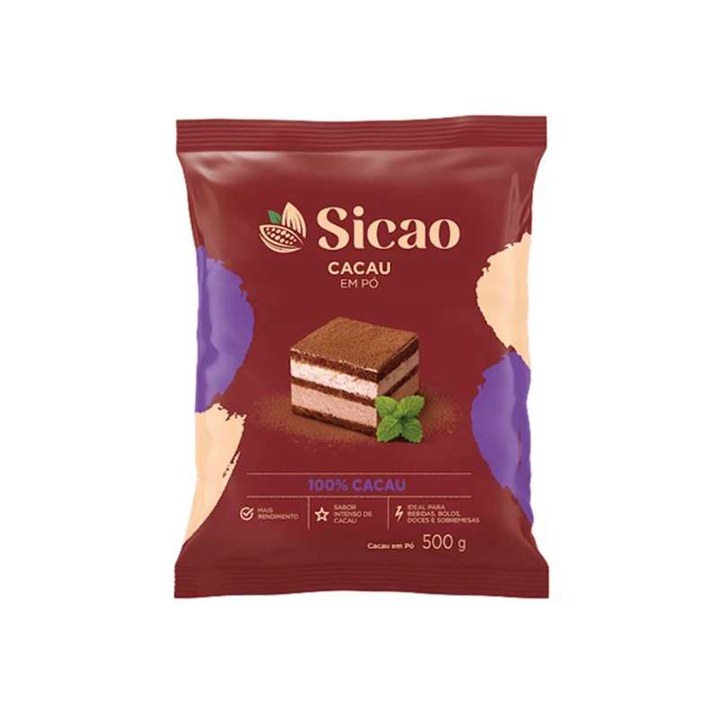 Chocolate em Pó 100% Cacau 500gr Sicao