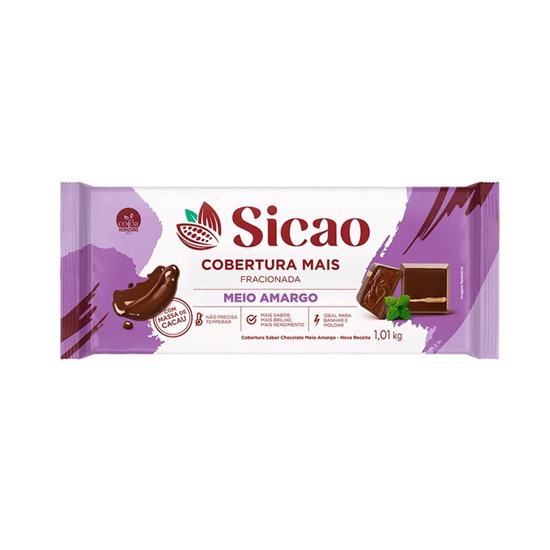 Cobertura Fracionada mais Sabor Chocolate Meio Amargo 1,01kg – Sicao